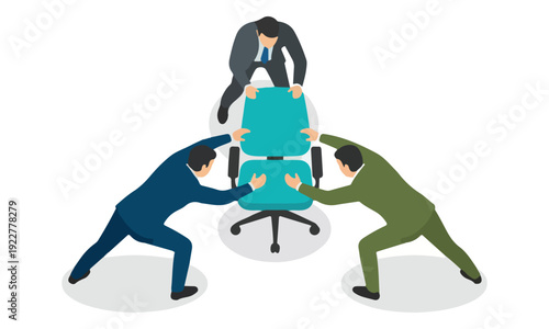 Businessmen fighting for office chair position