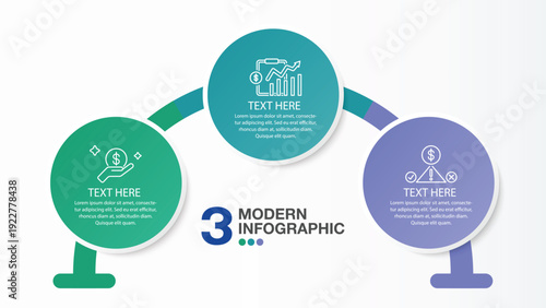 Basic circle infographic with 3 steps, process or options.
