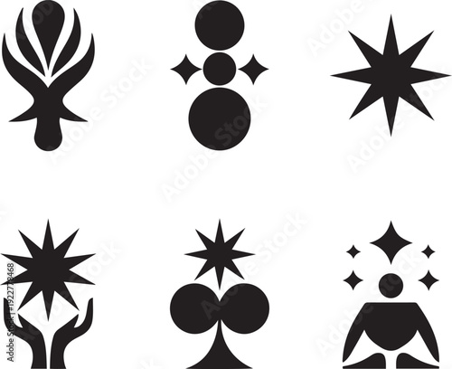 Mystic Symbol Icons Set Minimal Black and White Vector Illustration