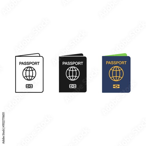 Three different colored passport designs are shown Vector