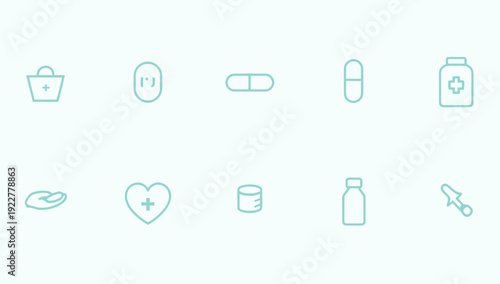 Medical icon set, pill and capsule medicine icon