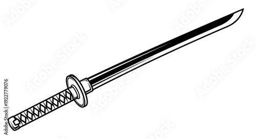 Detailed illustration of a traditional Japanese katana sword with a sharp blade.
