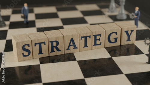 Wallpaper Mural Strategic Blocks Arranged on Chessboard with Miniature Figures Torontodigital.ca