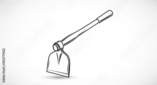 Detailed sketch of a garden hoe, a tool for cultivating soil and weeding.