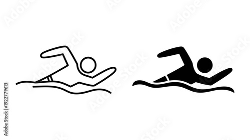 A dual representation showing a swimmer icon in both outline and solid black styles