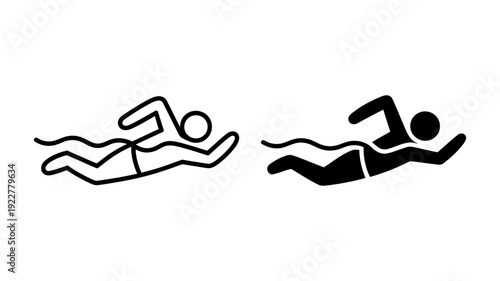 Two graphic icons displaying a swimmer's full body visible in line art and a solid silhouette style.