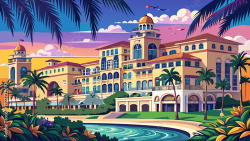 Very beautiful The Breakers in Palm Beach enchants guests with oceanfront elegance, Renaissance inspired architecture, and refined coastal luxury in Florida, USA.
