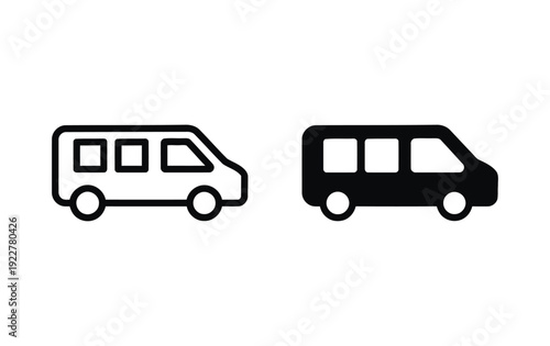Minibus icon simple outline and silhouette set vector illustration