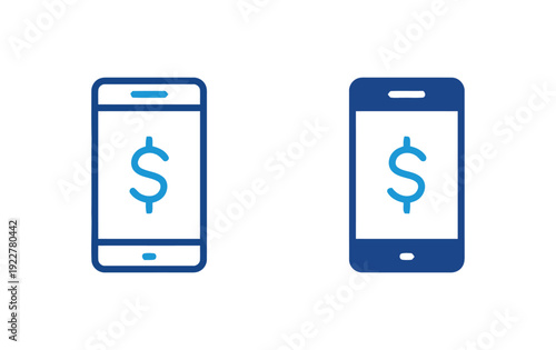 Mobile phone with dollar sign icon outline and filled