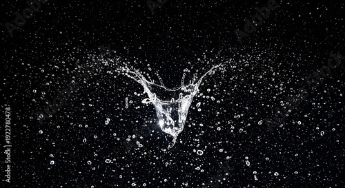 High-speed photograph of a dynamic water splash frozen in time against a black background.