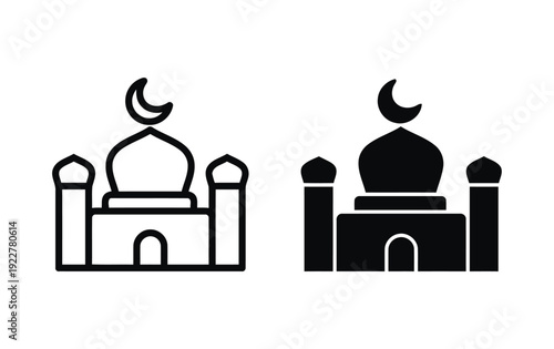 Mosque outline and solid fill vector icon illustration
