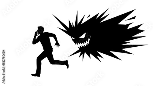 Man Running From Dark Monster Silhouette Concept of Inner Fear and Anxiety