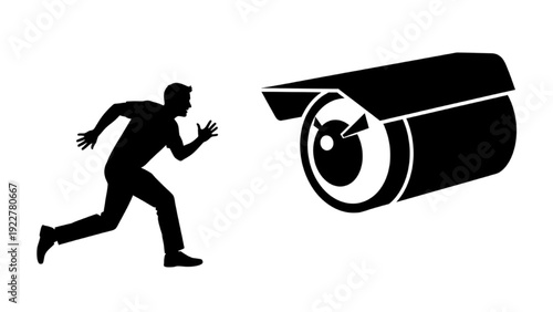 Man Running From Security Camera Silhouette Concept of Surveillance and Monitoring