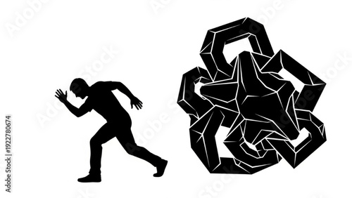 Man Running From Heavy Expectations Silhouette Concept of Social Pressure