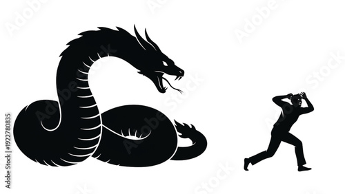 Man Fleeing from a Menacing Dragon Silhouette Illustration