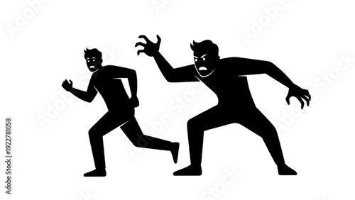 Man Running From His Own Shadow Silhouette Concept of Inner Conflict