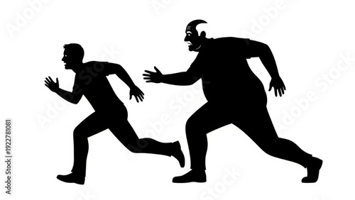 Man Running From Older Version of Himself Silhouette Concept of Aging and Regret