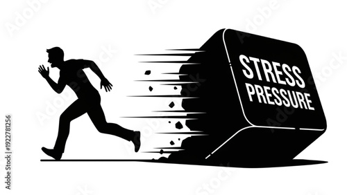 Man Running From Heavy Stress Pressure Silhouette Business Concept