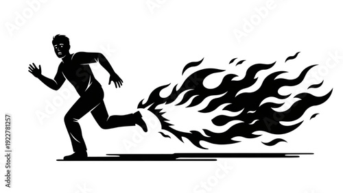 Man Running From Fire Silhouette Concept of Burnout and Emotional Stress