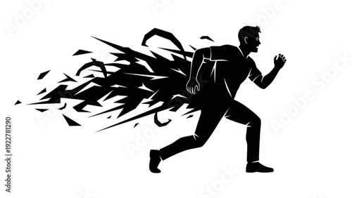 Man Running With Exploding Shadow Silhouette Concept of Inner Turmoil