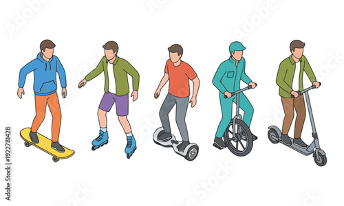 Men Using Personal Urban Transportation Devices