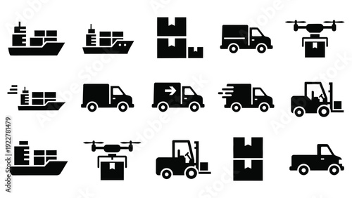 Logistics and delivery icons vector set isolated on white background cargo transportation