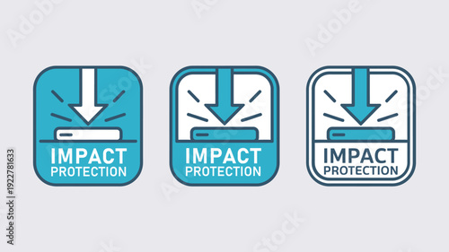 Industrial Impact Protection Icon Set, Durable Product Safety Standards Badges for Electronics and Heavy Duty Equipment Packaging Design