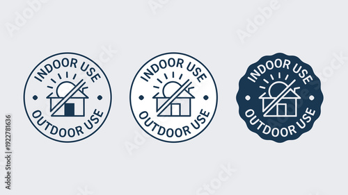 Indoor and Outdoor Use Only Warning Labels, Product Specification Icons for Weather Resistance and Appliance Usage Environment Guidelines