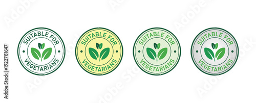 Suitable for Vegetarians Green Leaf Certification Stamps, Plant Based Dietary Requirement Labels for Food Industry Packaging and Menus