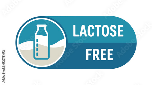 Lactose Free Dairy Alternative Product Label, Blue Milk Bottle Icon for Allergy Sensitive Food Branding and Nutritional Information Graphics