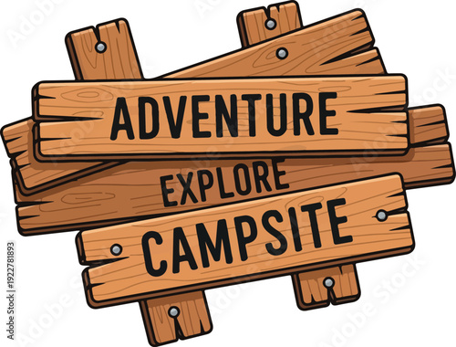 Campsite Signage Indicates Adventure and Exploration in a Wooded Area