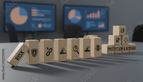 Wallpaper Mural Wooden Blocks Showing Risk Shield Chain and Protection and Reward Concept Torontodigital.ca