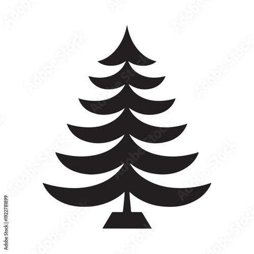 Simple black silhouette of a coniferous evergreen tree with layered branches
