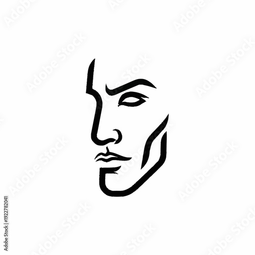 Minimalist Line Art Portrait of a Mans Face.