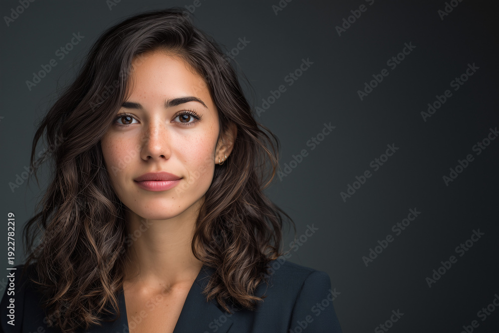 Fototapeta premium portrait of a young woman. Confident young Hispanic business woman looking at camera, modern corporate headshot portrait.
