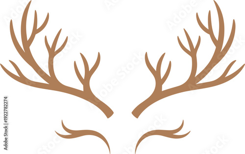 Minimalist brown deer antler silhouette isolated on white background for rustic nature decor or hunting wildlife logo design.