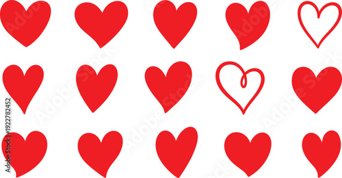 Set of various hand drawn heart icons in black isolated on light background