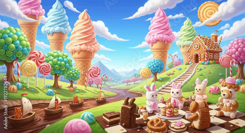 Charming Easter Bunny Tea Party in a Whimsical Candy Land.