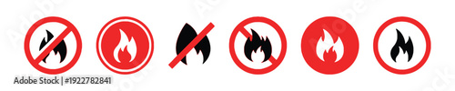 No fire and fire icons in red circles and isolated