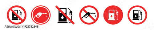 No fuel pump icons prohibition signs for gas stations and vehicles