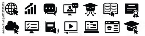 Online education and e-learning icons for digital learning
