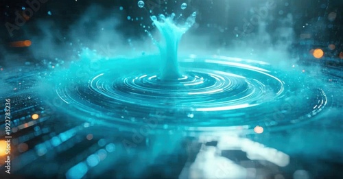 Wallpaper Mural Vibrant water splash creates concentric ripples. Digital lines suggest technology, energy, motion. Dark background emphasizes luminous blue hues. Torontodigital.ca
