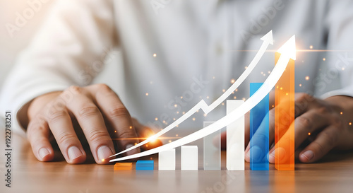 Business growth analysis with upward trend graph showing success and progress in financial market indicators
