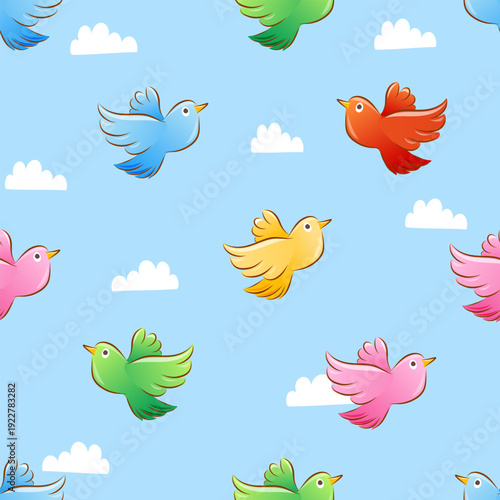 Seamless colorful flying birds pattern