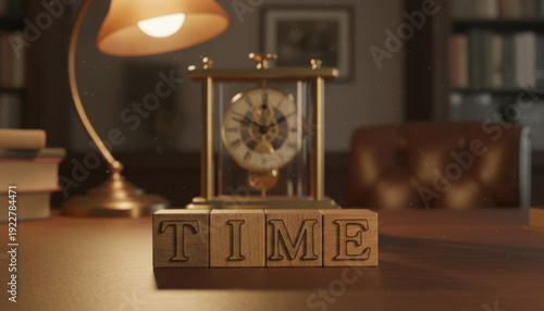 Wallpaper Mural Quiet Vintage Clock on Wooden Desk with Brass Lamp Torontodigital.ca