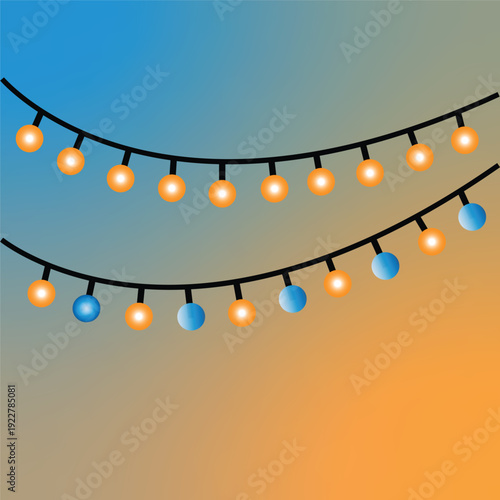 Glowing holiday lights with multicolored bulbs.