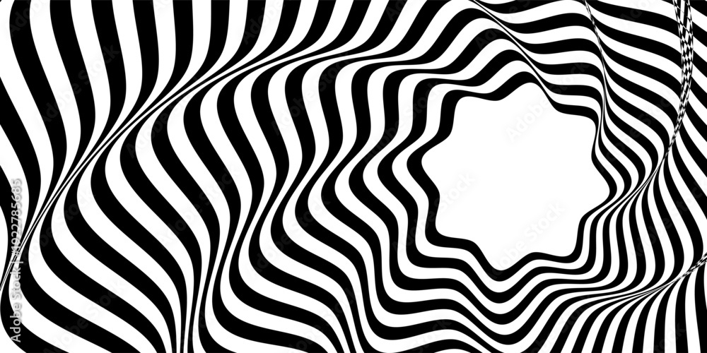 Naklejka premium abstract hypnotic pattern with black-white striped lines. Psychedelic background.