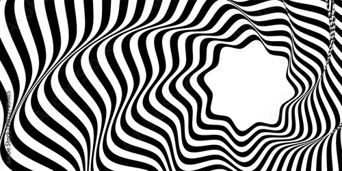 abstract hypnotic pattern with black-white striped lines. Psychedelic background.
