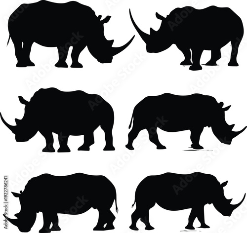 Rhino silhouette collection. rhino silhouettes vector art with white background
