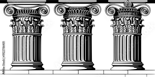 Ancient Greek architectural columns with ornate capitals and fluted shafts classical
